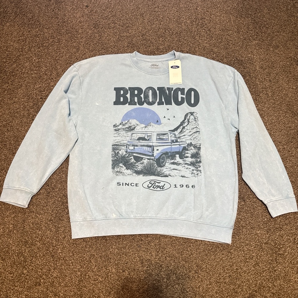 Ford Bronco Vintage Graphic Light Blue Sweatshirt